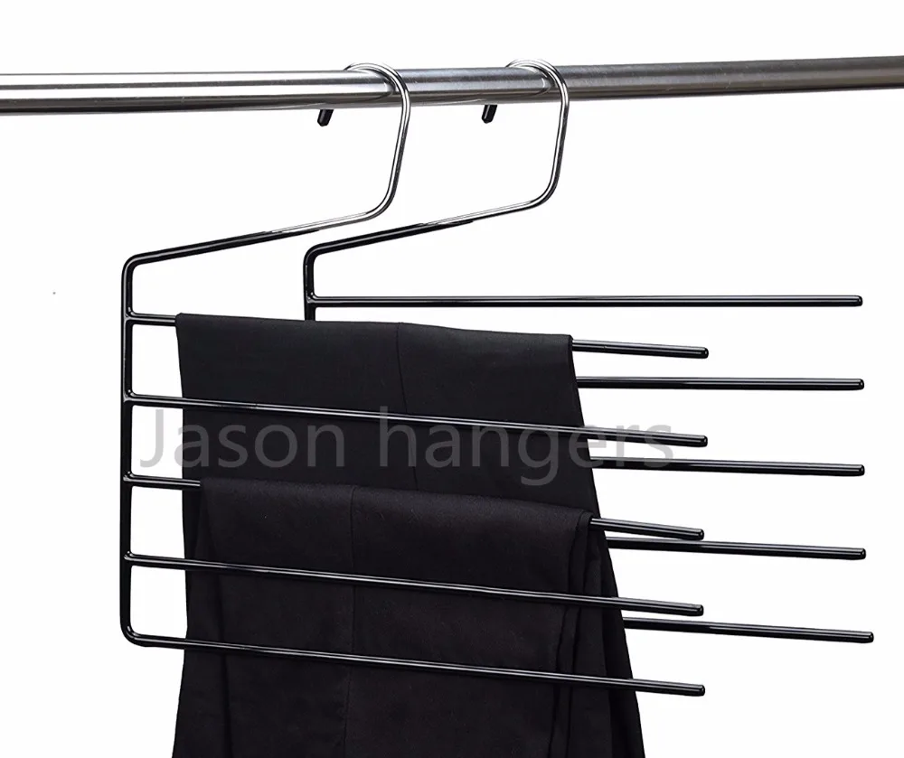 Hot sale heavy duty non-slip PVC coating 5 tier metal slack pants trouser hangers