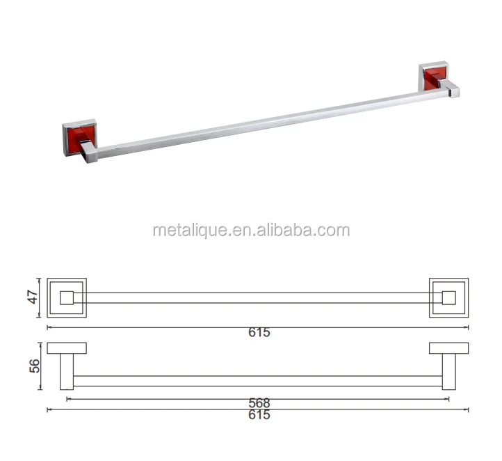
Metalique 615mm Zinc Alloy Mirror Polished Chromed Square Single Towel Rail Bar 