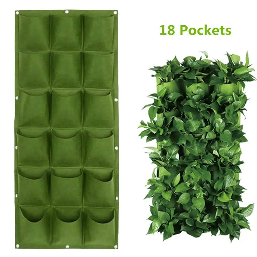 Flower Pots Planter On Wall Hanging Vertical Felt Gardening Plant Decor Green Field Grow Container Bags