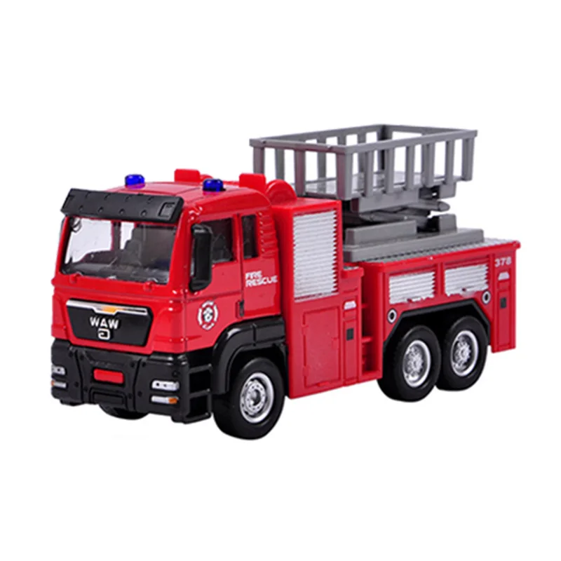 Diecast Toy Vehicles Fire Engine Transport Truck 1:55 Pull Back Fire Water Cannon Ladder Truck Rescue Cars Toy Gift for Kids