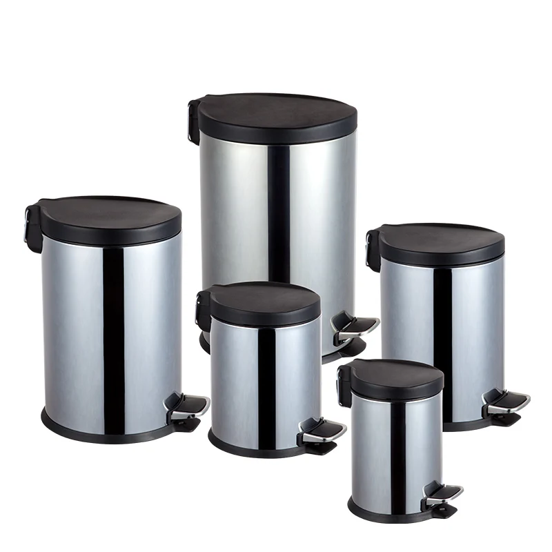 Stainless Steel Round Shaped Dustbin All Size Step Bin Indoor Kitchen Using Waste Bin Outdoor Rubbish Bin With Soft Closing