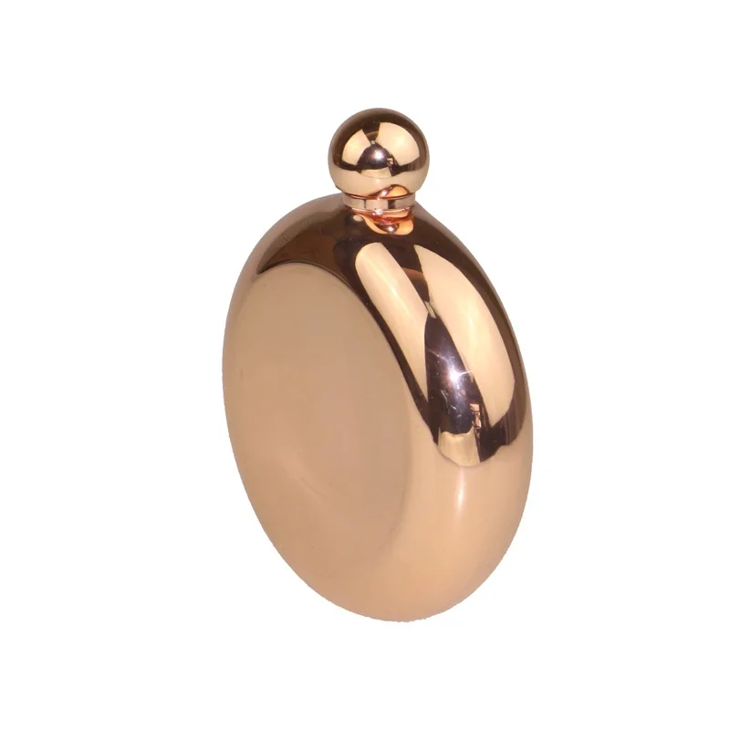 Индивидуализированная Гладкая круглая плоская фляжка из нержавеющей стали, 5 унций, Роскошная золотая плоская фляжка 3 унции, 5 унций, плоская фляжка цвета розового золота