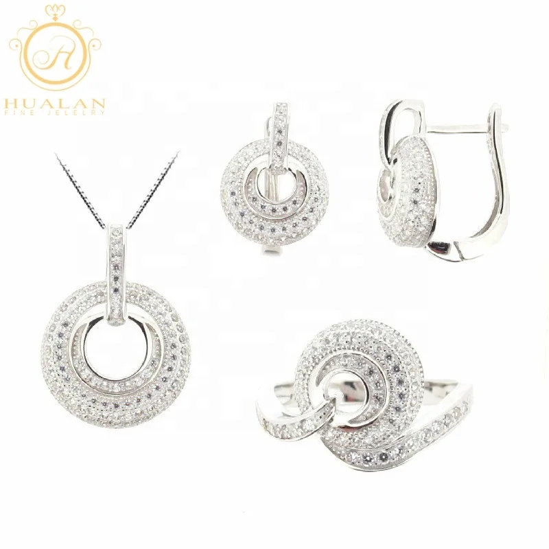 Chinese Factory 925 Sterling Silver Women Jewelry Set Micro Setting Silver Jewellery