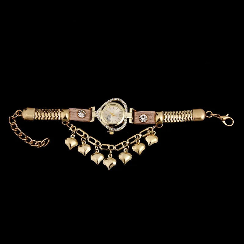
2017 New Fashion Casual Luxury Jewelry Watches Women Rhinestone Hearts Dress Pendant Chain Quartz Watch 