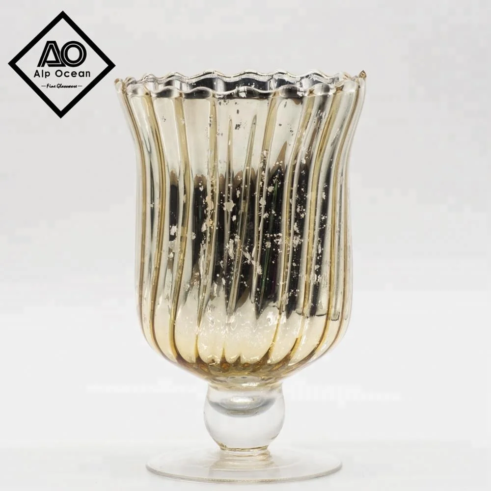 Wholesale 8cm mercury  cheap gold glass candle holder with stem