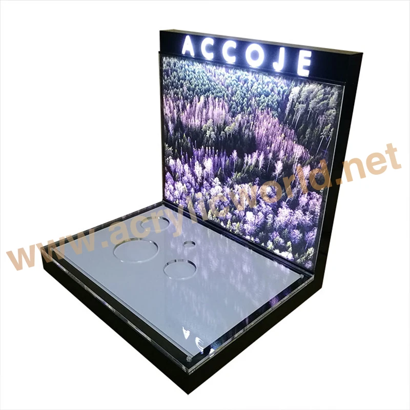 Retail Counter Acrylic Cosmetics Display Stand/Acrylic Cosmetics Display with LED Light