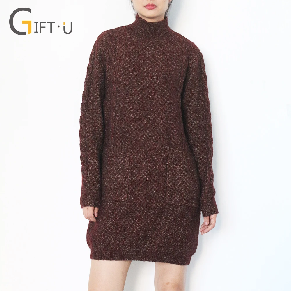 
Giftu 86084# Oversized Women Loose Knit Sweaters Pullover With Pocket 