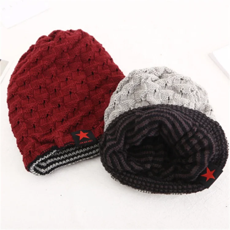 
Wholesale Korean High Quality Man Winter Baotou Keep Warm Breathable Beanie Hat With Pentagon Leather Label 