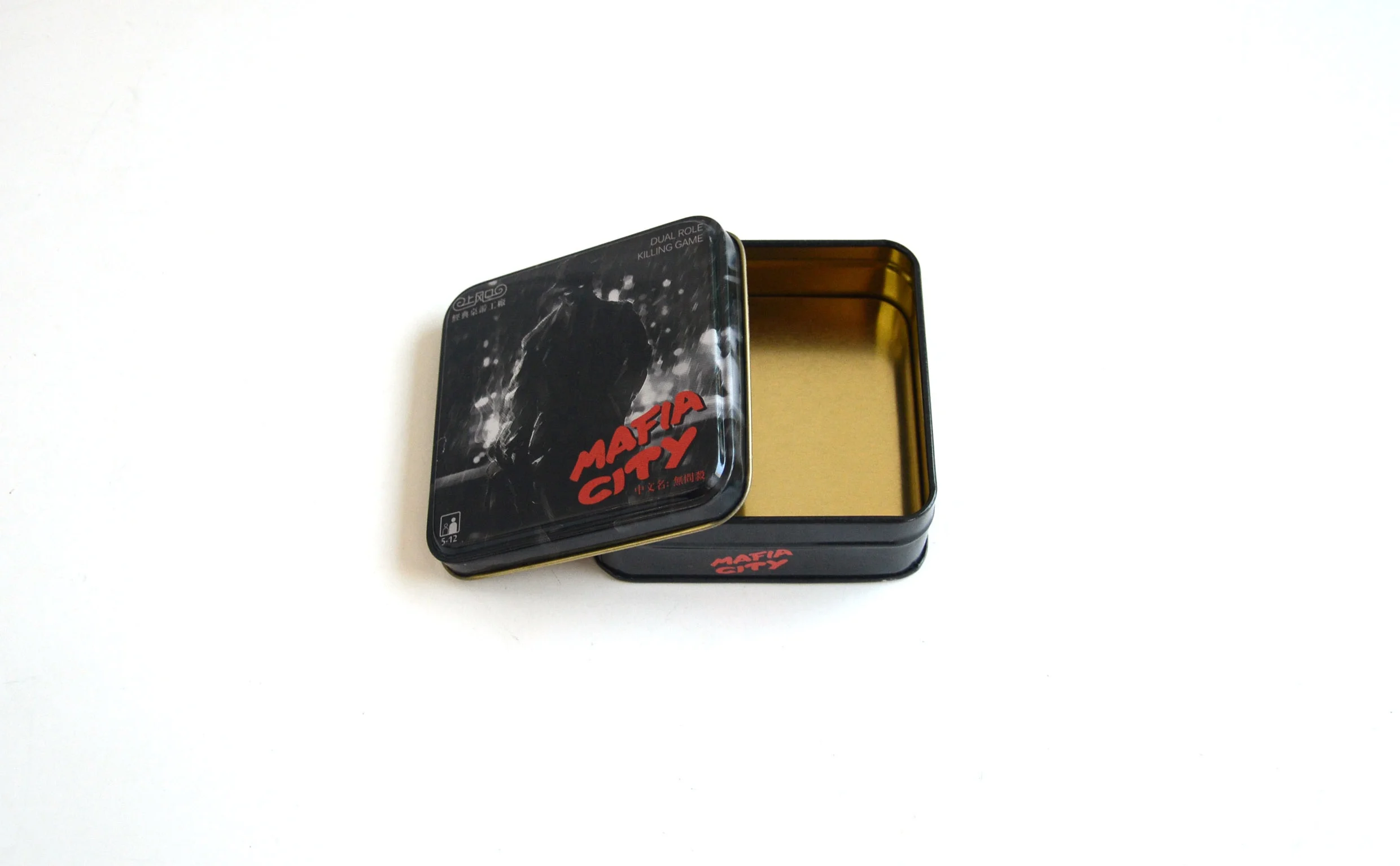 DUAL ROLE KILLING GAME tin box black cool square tin box MAFIA CITY game cards tin box