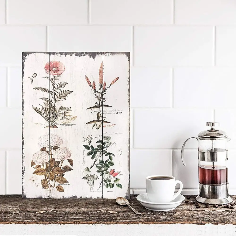 Vintage Florals Botanical Wood Plaques Primitive Country Farmhouse Home Decor Wood Sign