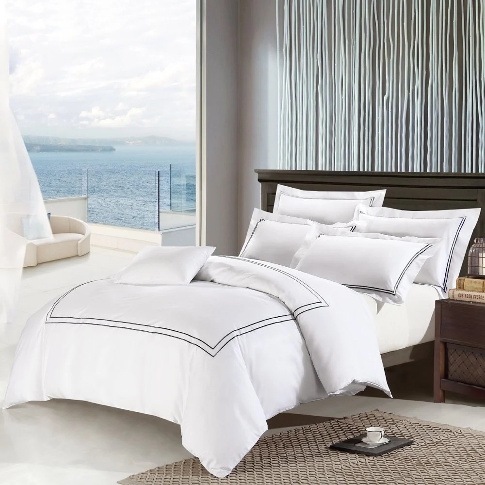 Shenshen Hotel Textiles 100% Cotton Satin Bed Linen with Edge Trim