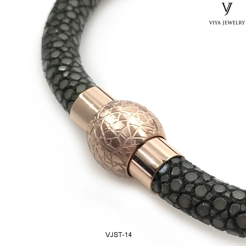 Unisex Jewelry Stingray Leather Bracelet Stainless Steel Magnetic Lock Clasps, Cuff Bangle, Leather Cord