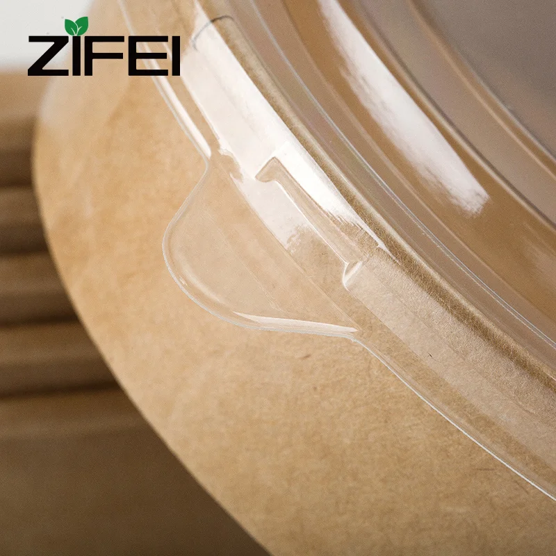 Одноразовая Салатница из крафт-бумаги с крышкой из ПП, Салатница из крафт-бумаги