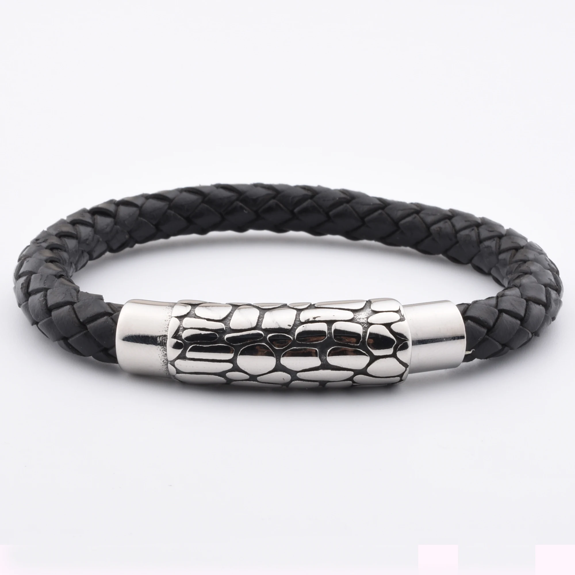 Newest Design Bulk Navy Blue Leather Bracelet Stainless Steel Accessories Multilayer For Men Black Wrap Leather Bracelet