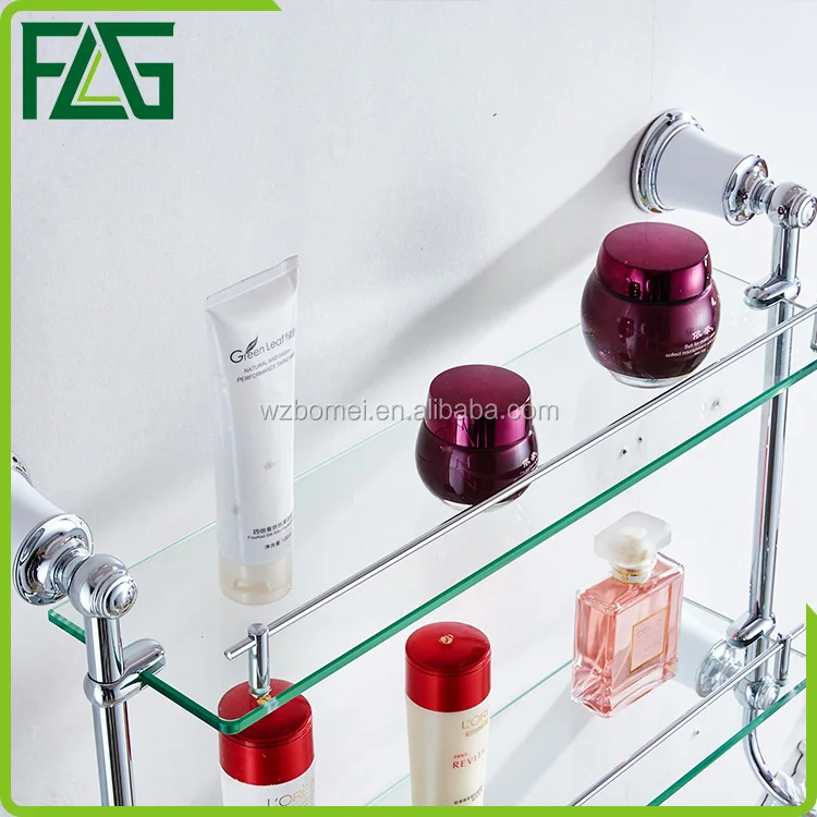 FLG chrome bathroom shower wall mounted towel rack glass shelf