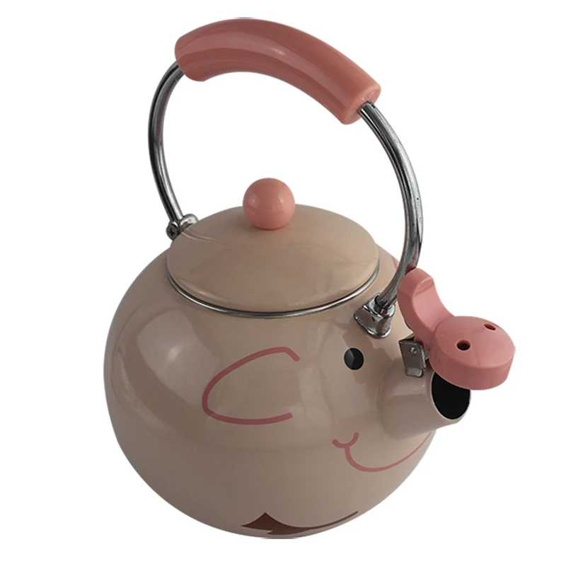 
Pink Pig Animal shape Cast Iron enamel whistling kettle Teapot 