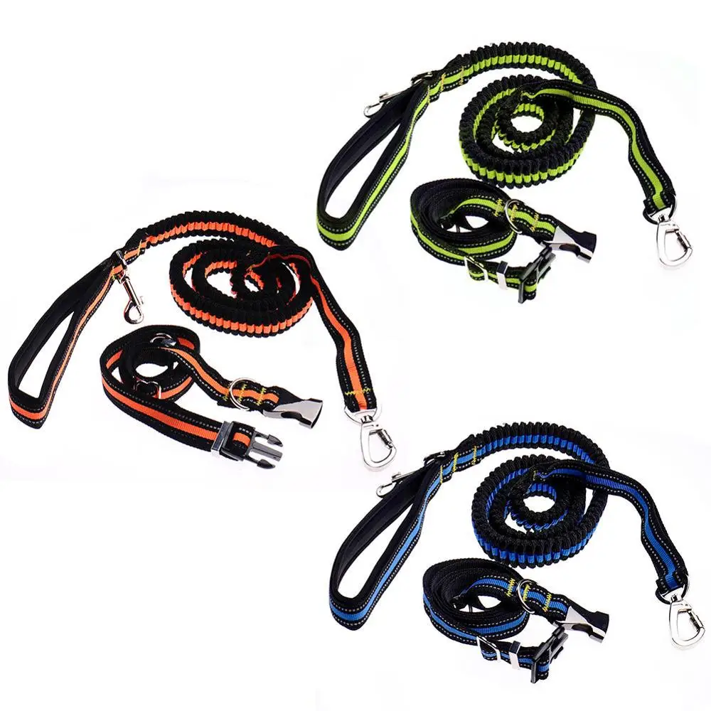 Reflective Hands Free Bungee Rope Dog Lead Leash Waist Belt Carabiner Dog Leash For Running Training