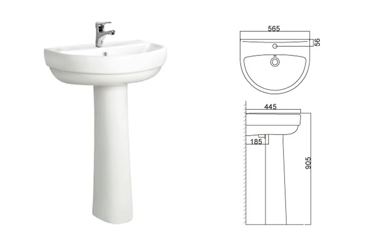 Fashion white lavatory sink basin with full pedestal