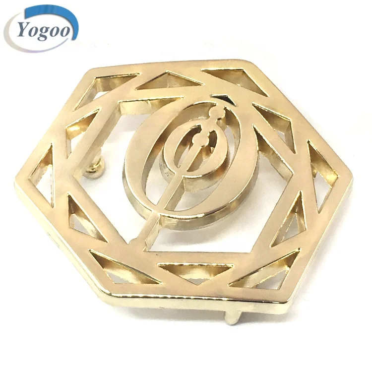 High Quality Hollow Custom Logo Light Gold Alloy Western Metal Belt Buckles