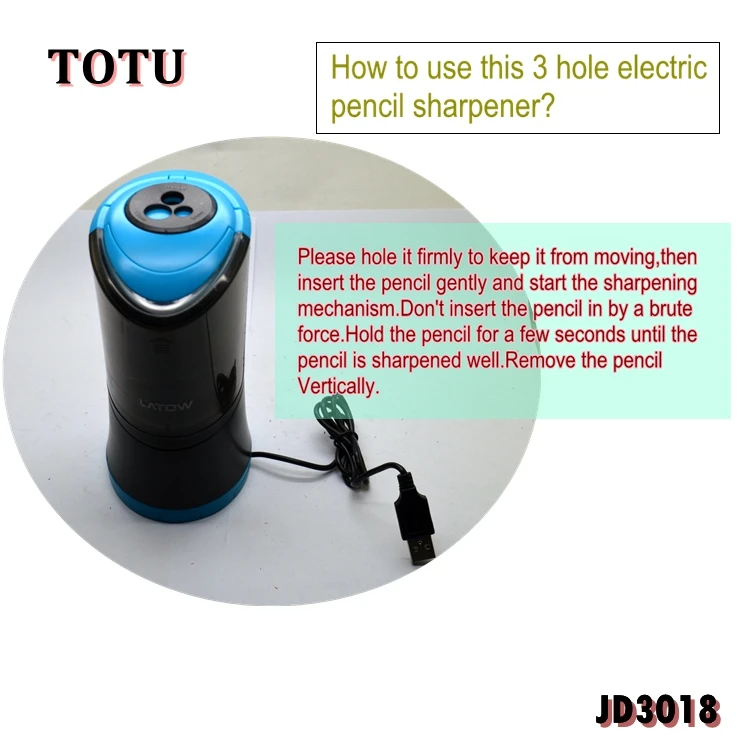 JD3018-3 3 hole electric pencil sharpener Rechargeable battery operated