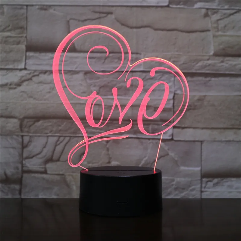Валентина подарок с надписью «I LOVE YOU сладкий любовник сердец воздушных шаров 3D Светодиодная лампа рисунок в виде сердца 7 видов цветов Изменение Акриловые 3d светодиодный ночник