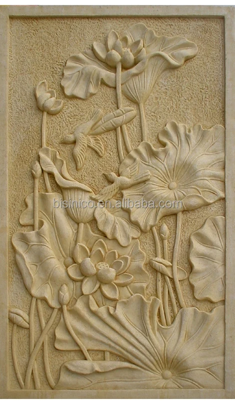 Vivid Floral Designed Sandstone Wall Plaque, Wall Hanging Standstone Relief, Hand Craft Sandstone Wall Decoration