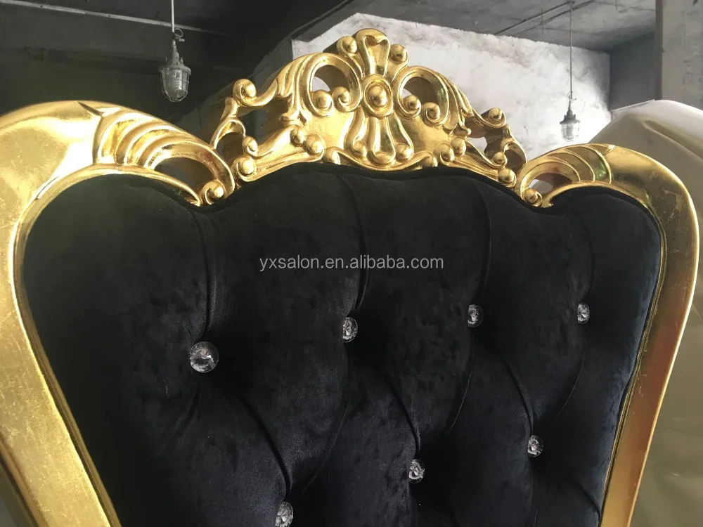 Top Quality Luxuary European Style Black&Gold Pink Pedicure Chair Throne Chair With Diamond Buttons(HB100)