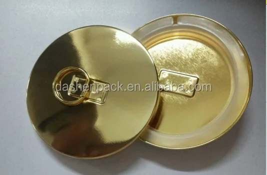 tin metal candle lid with ring knot golden color