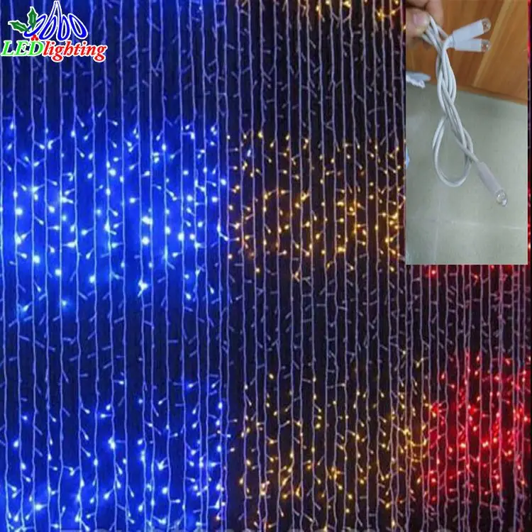 Outdoor LED Waterfall Light PVC Cable LED Curtain String Light RGB Blue Green Pink Purple Emitting Colors IP65 Rated 220V