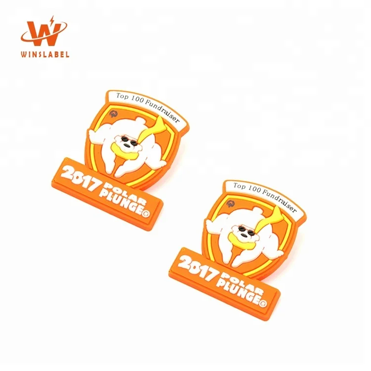 Shield Shape Custom Brand Raised Logo Soft Silicone Rubber Plastic PVC Pin Badges for Child Clothes