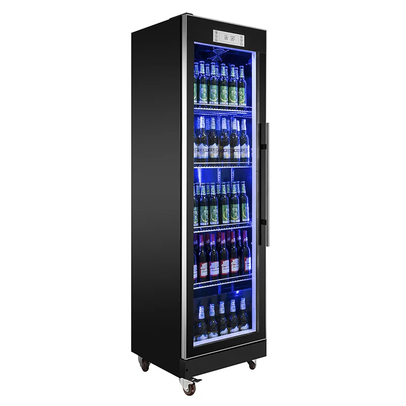 LED blue light clear glass door refrigerator mini beer fridge