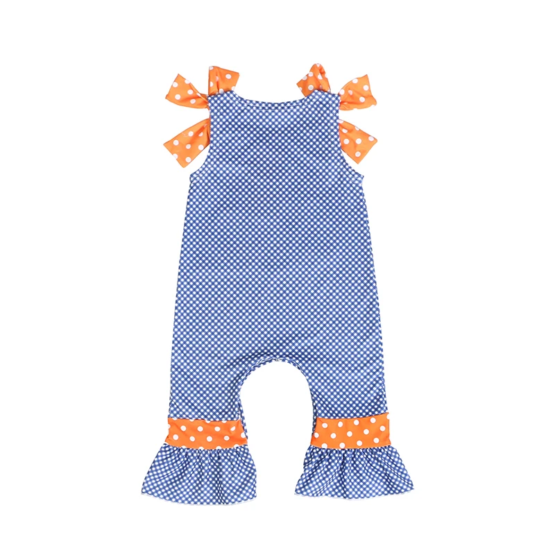 Bulk Wholesale Kids Clothing Cotton Baby Clothes Romper Dotted Pumpkin Applique Halloween Romper For Kids Girls