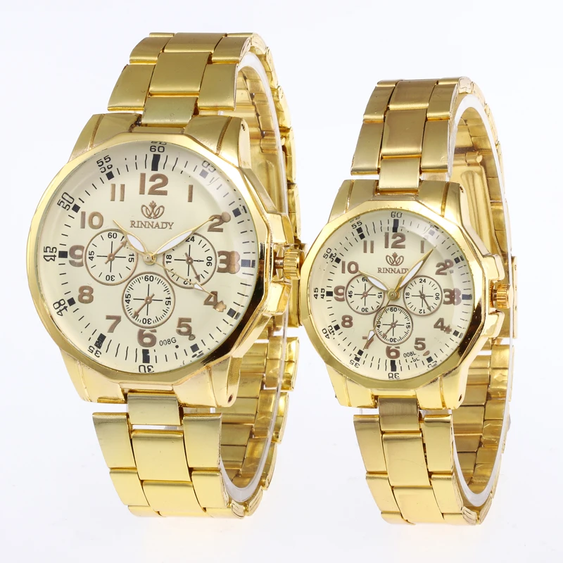 
RINNADY Brand New Fashion Male Female Couples Stainless Steel Gold Watches Welcome Custom Logo MW-205 