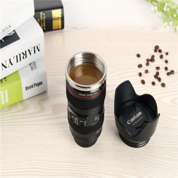 high quality and luxury travel camera lens mug with stainless steel inner