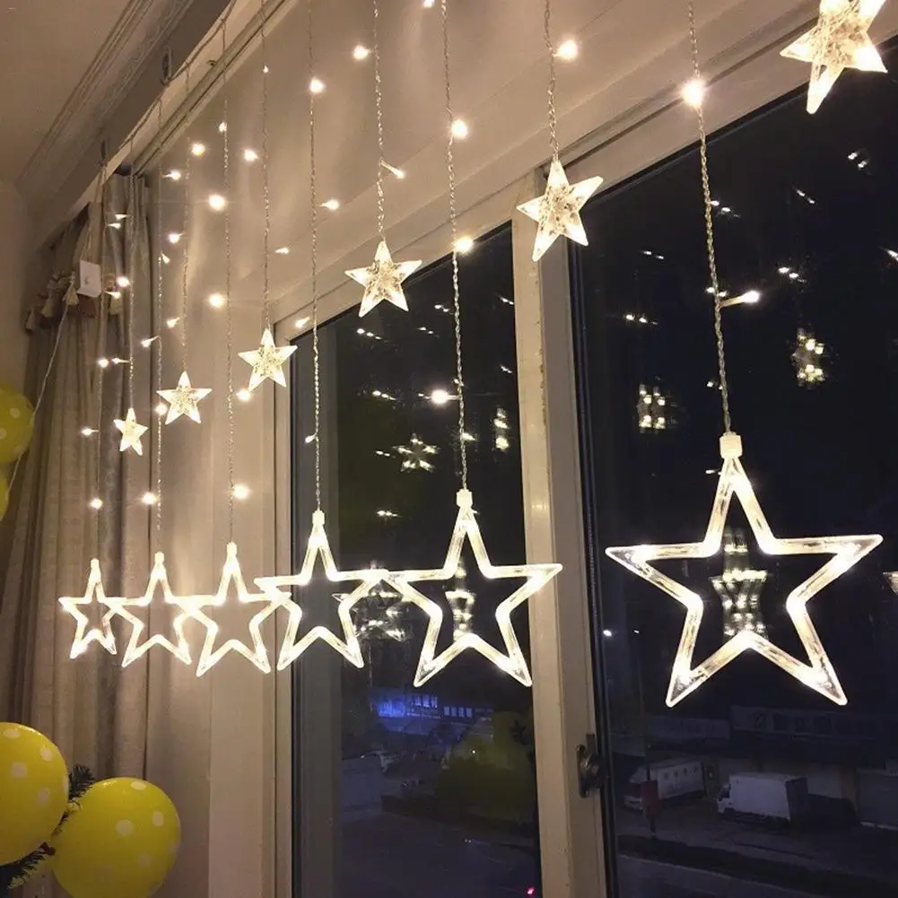 
AC 110V or 220V Holiday Lighting LED Fairy Star Curtain String luminarias Garland Decoration Christmas Wedding Light 2M 