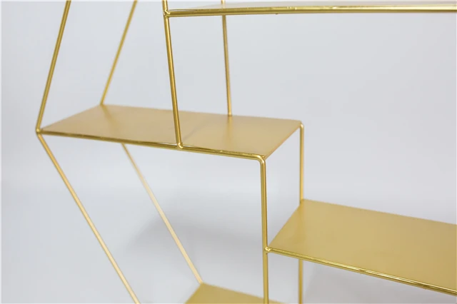 Newest Design Wood and Metal Hexagon Rack Metal Wall decorative Shelf with 4 Shelves for Living Room
