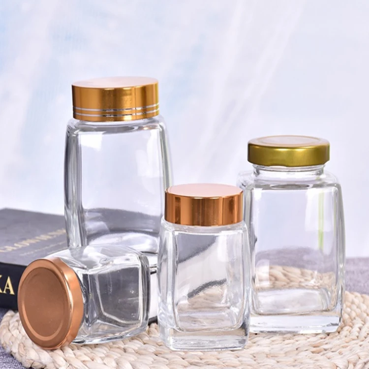 Unique Square Shape 750Ml 375Ml 500G 1000G 1Kg Soy Sauce Bottle Glass Pizza Sauce Jar With Aluminum Lid