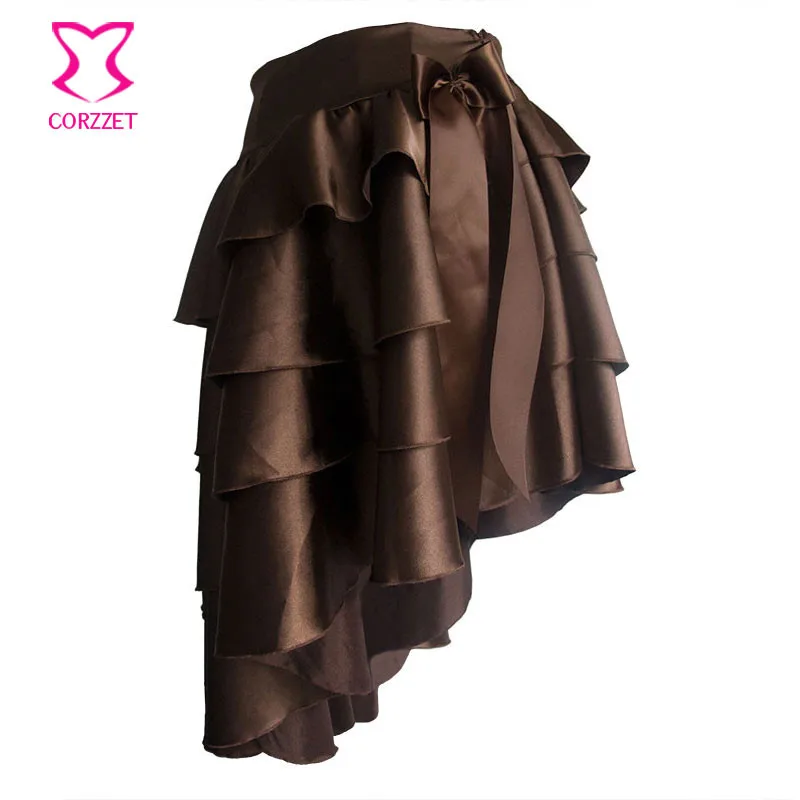 Corzzet Wholesale Black Satin Steampunk Skirt Plus Size Punk Victorian Gothic Dress