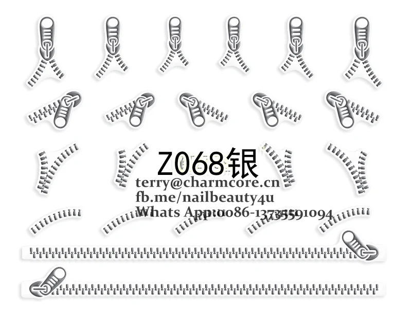 Zipper design nail art 3D transfer sticker 2016 popular theme for nail beauty