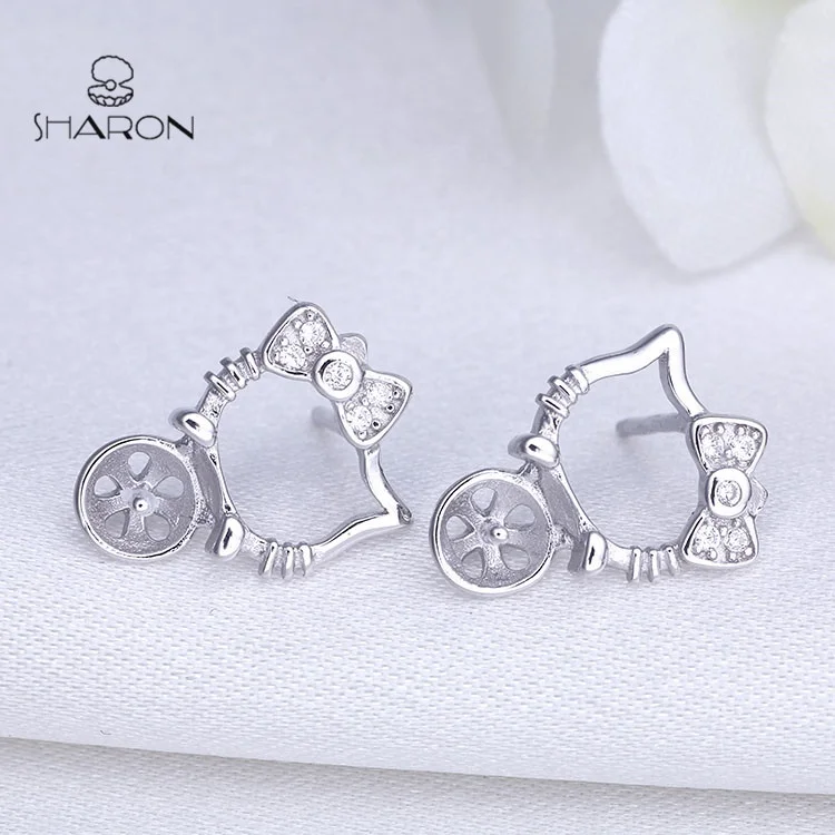 Hot Sale Women Jewelry Hello Kitty 925 Sterling Silver New Design of Pearl Earrings Stud