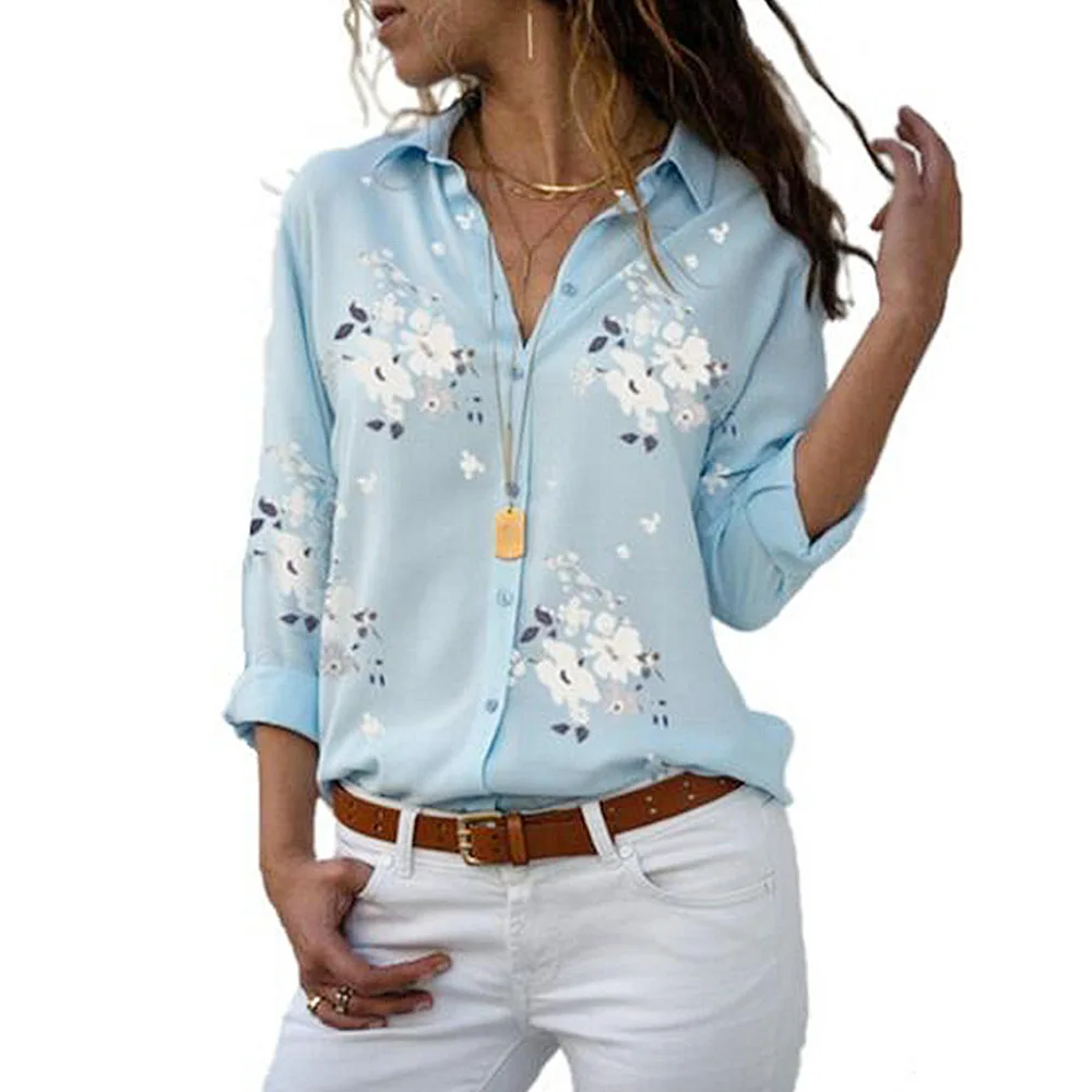 Best Selling Unique Design Chiffon Shirt New Fashion Women Elegance Floral Slim Shirt Collar Long Sleeve Button Office Shirt Cas