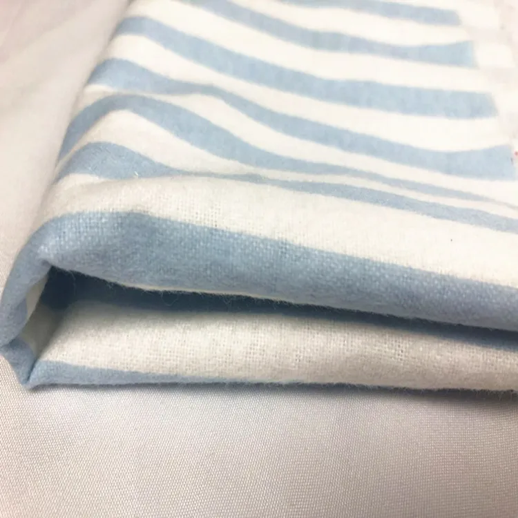 Wholesale 100% cotton blue white stripes flannel printed fabric