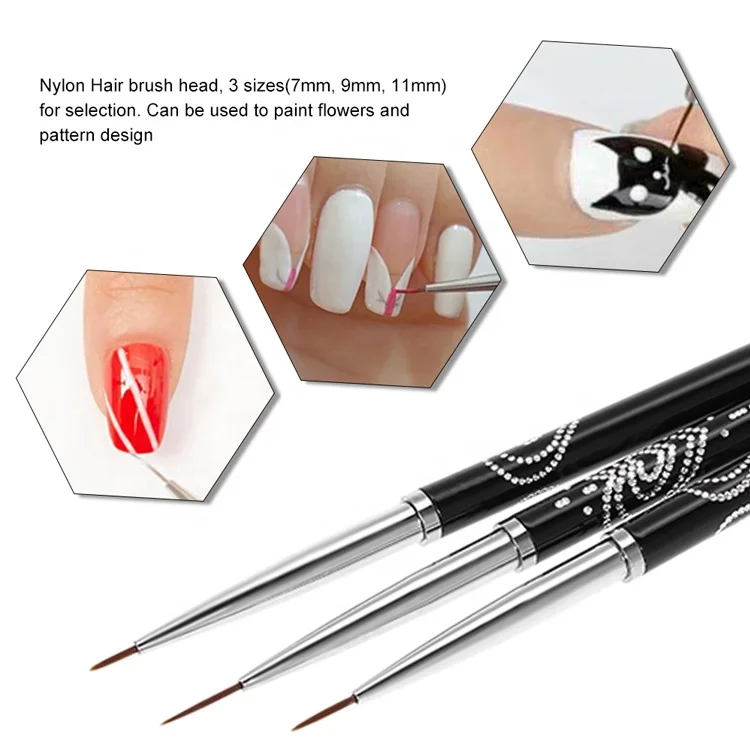 Black Metal Handle With Heart Shape Extra Fine Thin Nail Art Drawing Manicure Pen Stripe Nail Liner Brush with Cap