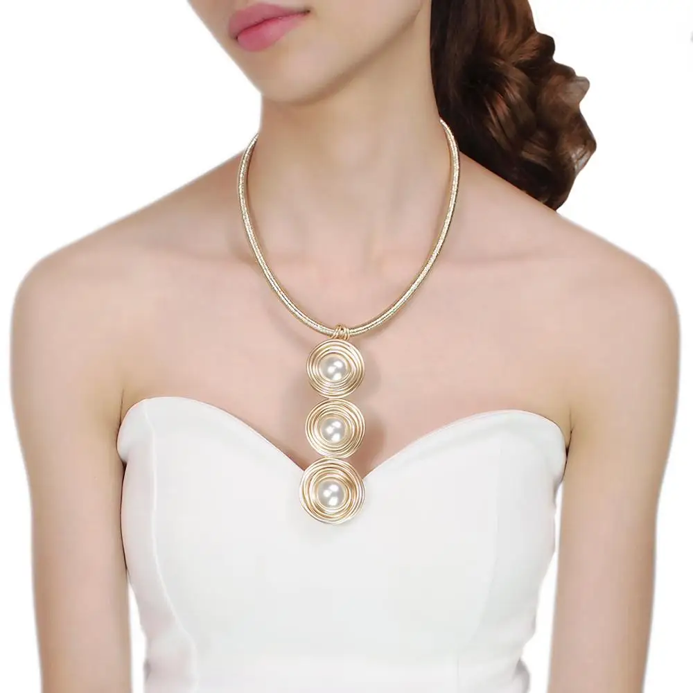 HANSIDON Fashion Pearl Chokers Necklaces For Women Statement Jewelry Handmade Wrap Wire Rope Chain Long Pendants Maxi Necklace