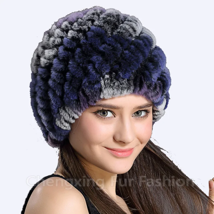 CX-C-189C Wholesale China Ladies Genuine Rex Rabbit Fur Caps