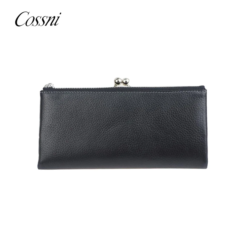 Fashion Multifunctional with Metal Frame Genuine Pebbled Leather Women Wallet