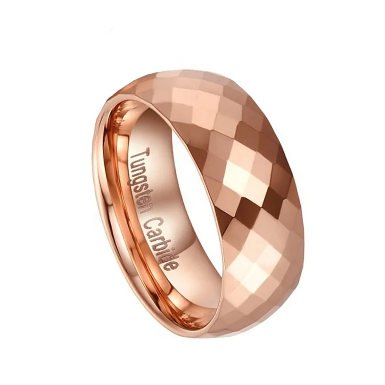 High quality rose gold plated men tungsten rings,diamond cutting 8mm tungsten carbide wedding ring