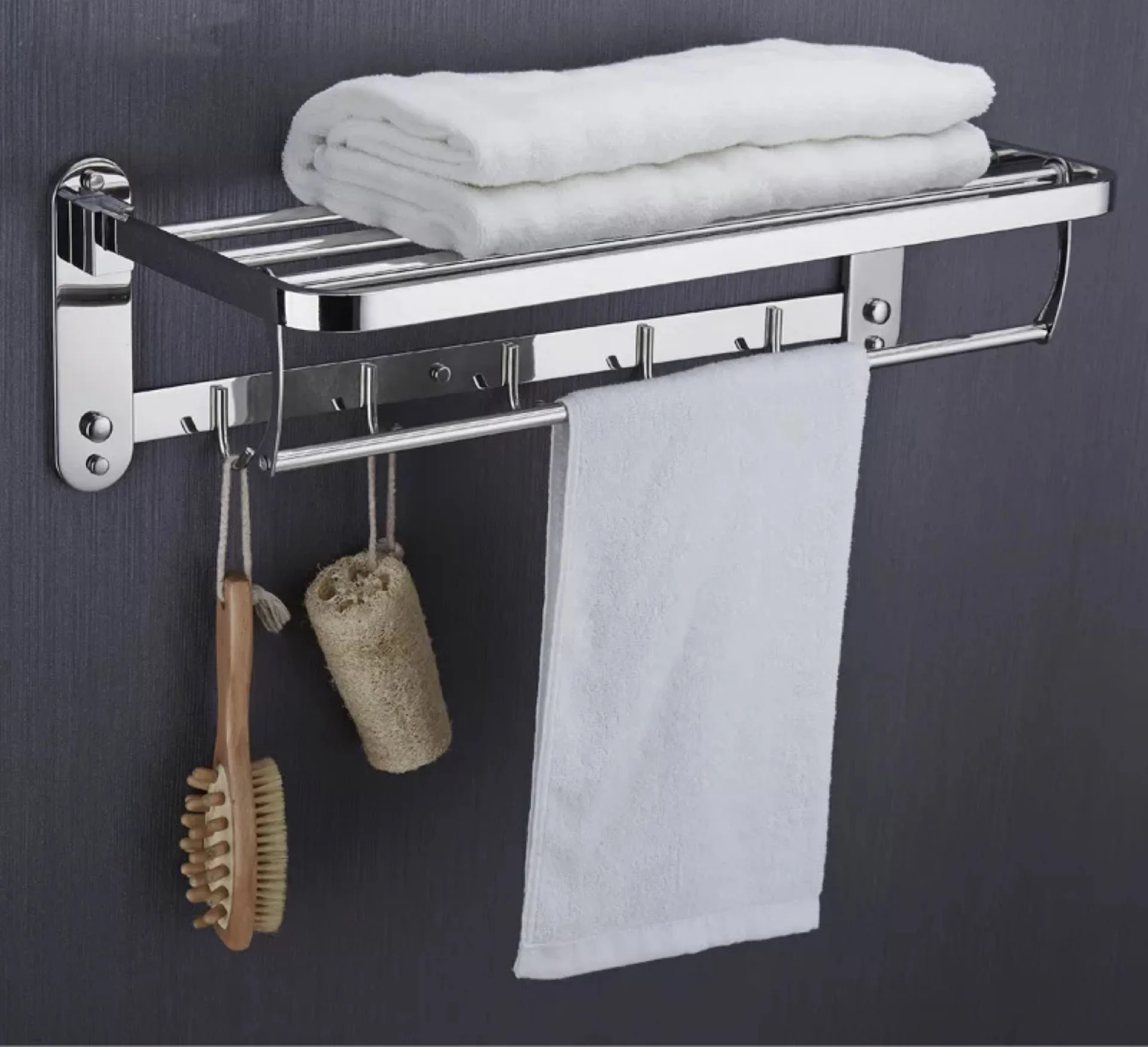 Wholesale SU304 Stainless Steel Towel Racks Mirror Polished Towel Bar With Hooks for Bathroom Organizing