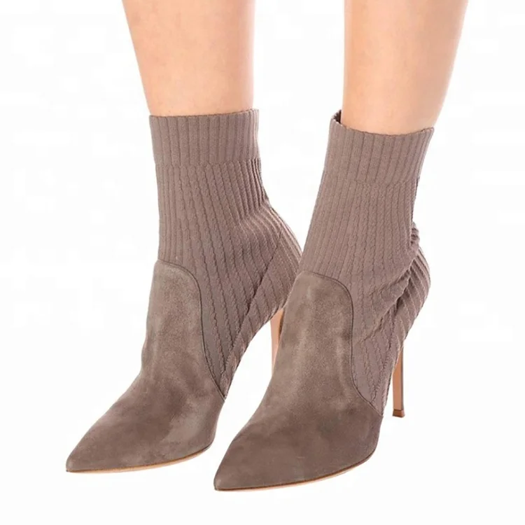 Ladies Knitting Sock Upper High Heel Women Black Ankle Boots