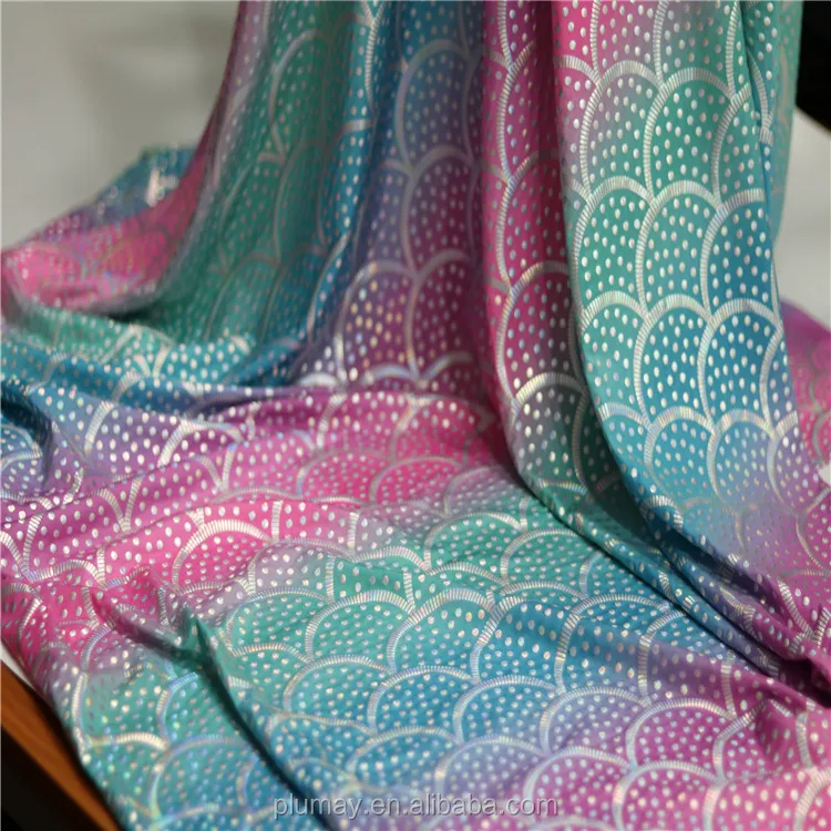 Iridescent Sparkly Mermaid Scale Hologram Spandex 4 Way Stretch Ombre Fabric for skirt swimsuit bikini clothing textile custom